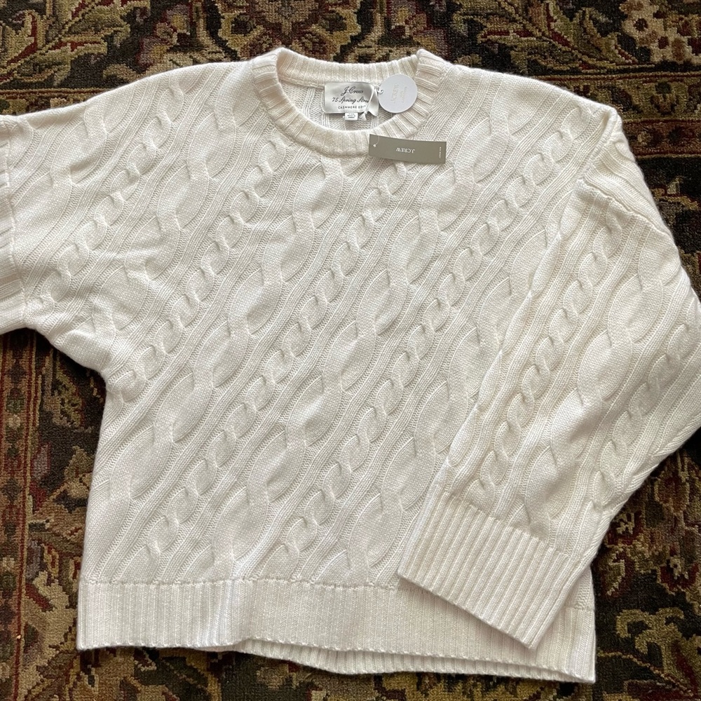 JCrew cashmere cable knit white sweater